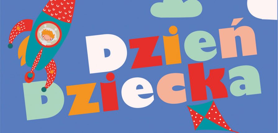 Jasno granatowa kartka z napisem dzień dziecka